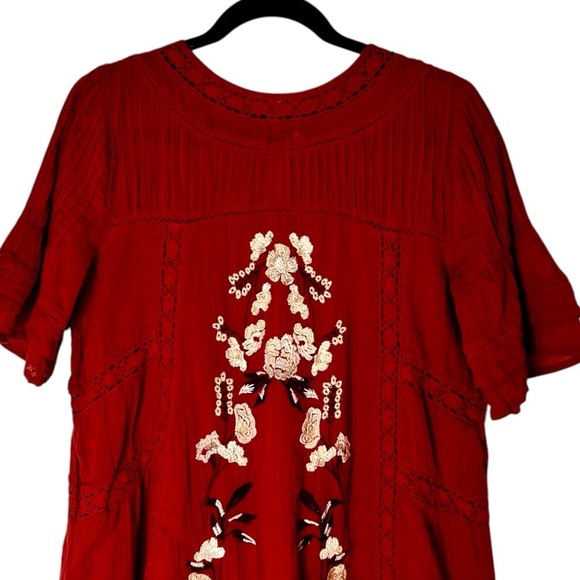 Free People Perfectly Victorian Embroidered Rust Mini Dress- Size Small-Red - Picture 8 of 16